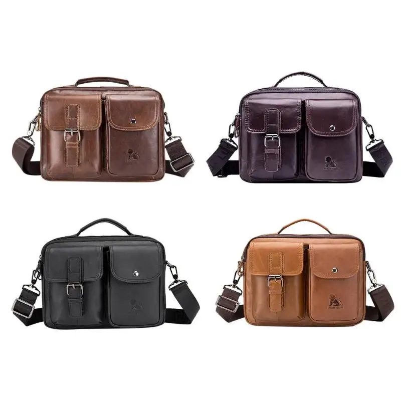 

Vintage Messenger Genuine Leather Business Handbags Men Casual Solid Color Shoulder Daily Crossbody Bags 2019 Hot Selling