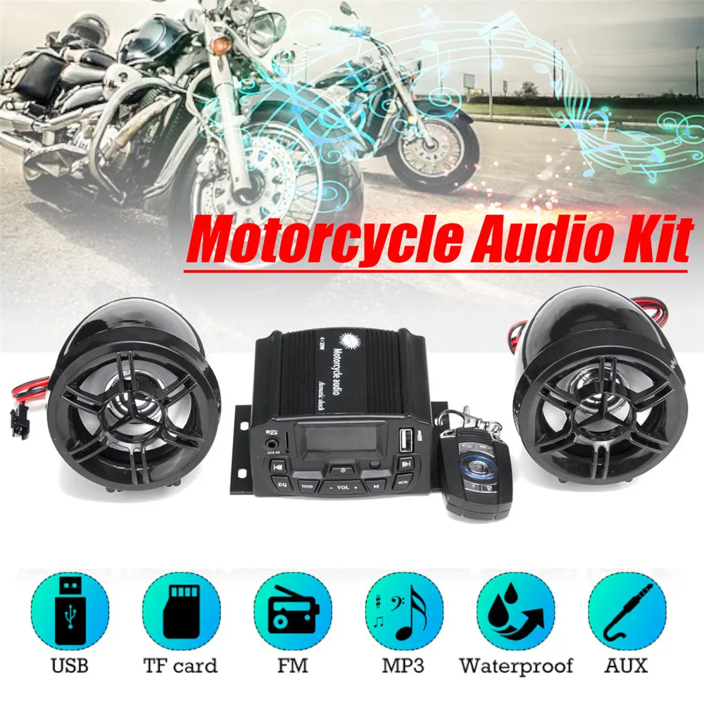 

12V Motorcycle Audio Radio Sound System Stereo Amplifier Speaker Remote Control FM SD USB MP3