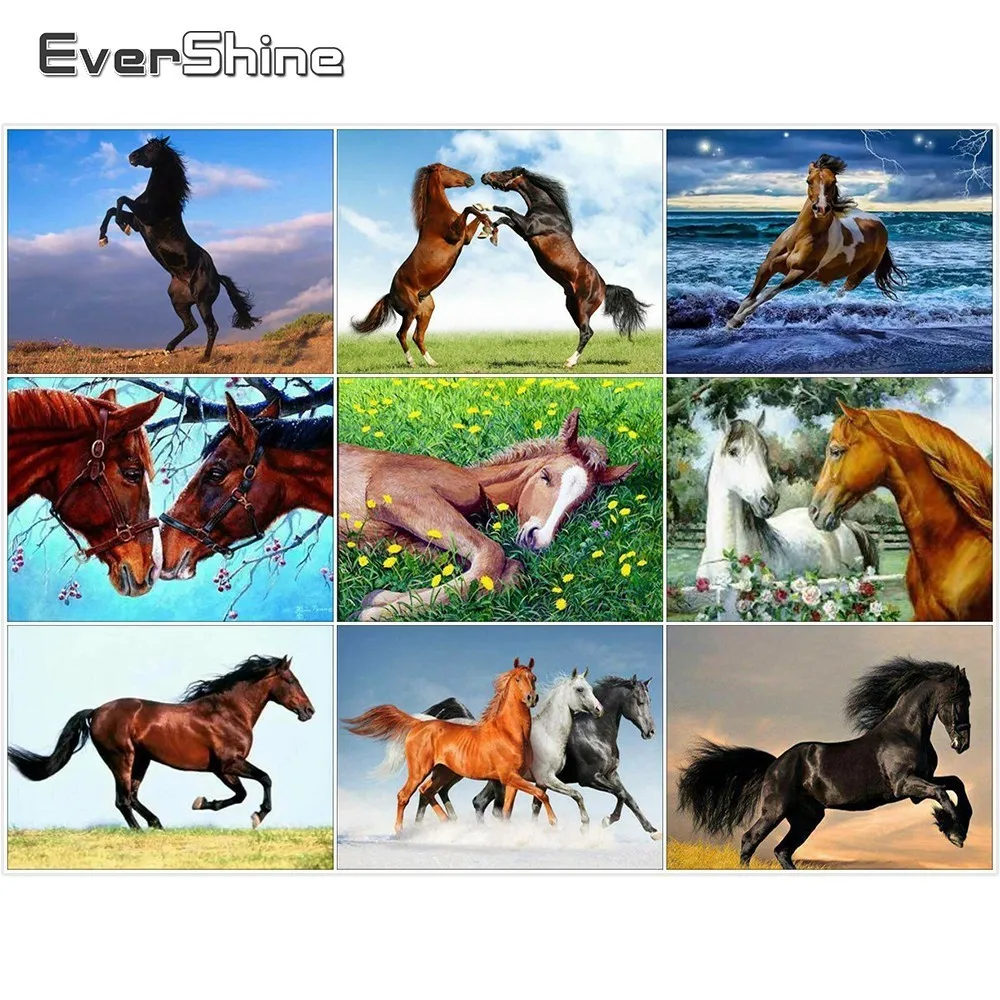 

EverShine Diamond Embroidery Horse Full Square Diamond Painting Cross Stitch Animals Picture Of Rhinestones Diamond Mosaic