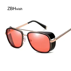 Tony Stark Sunglasses Man Woman Steampunk Sun Glasses Male Vintage Gradient Red Sunglass UV400