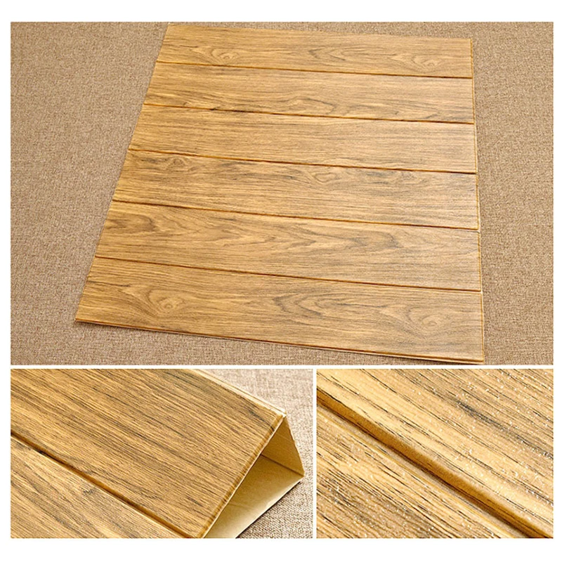 

3D Wall Sticker Self-adhesive Wood Grain 70*70cm Vinyl Mural Floor Waterproof @
