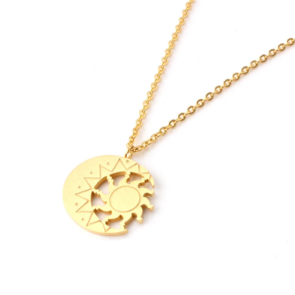 

Vintage Sun Moon Pendant stainless steel Crescent Moon Chain Necklace for Women Jewelry Gift