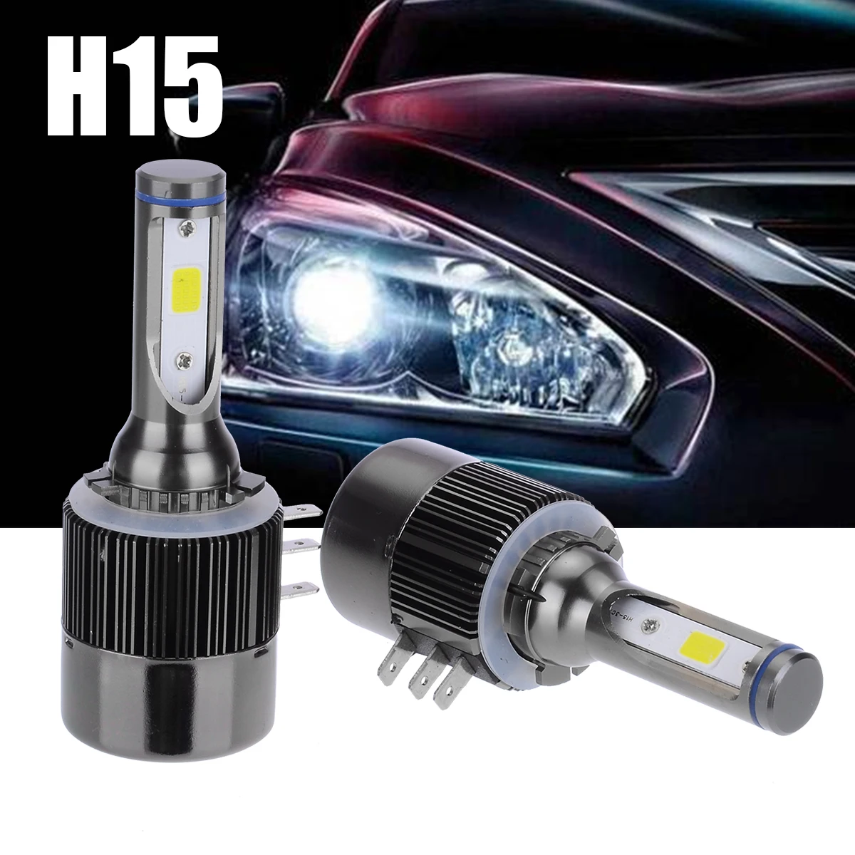

Mayitr 2Pcs/set H15 LED Blulb 55W 13000LM 6000K COB LED Headlight Driving Lights Bulb For Benz For BMW