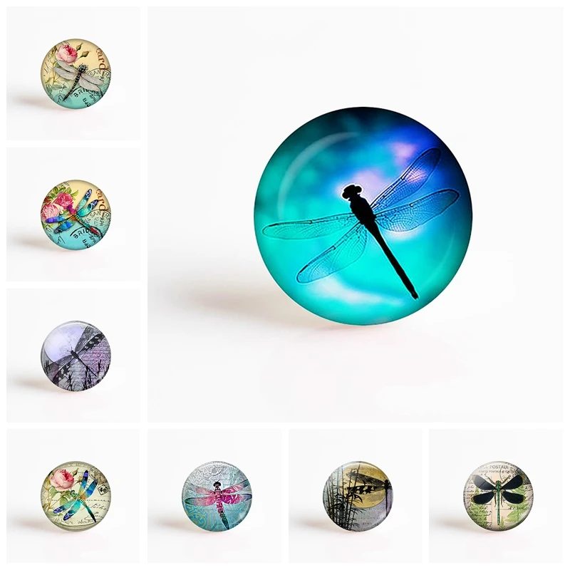 

5PCS/LOT Handmade 25mm Round Glass Cabochon Dragonfly DIY Photo Cameo Cabochon Setting Supplies Making for Jewelry Accessories