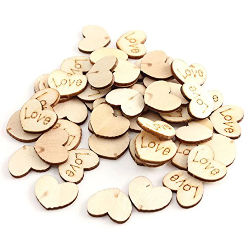 

150Pcs Wooden Hearts Craft Love Shape For Wedding Decoration - 15X12Mm
