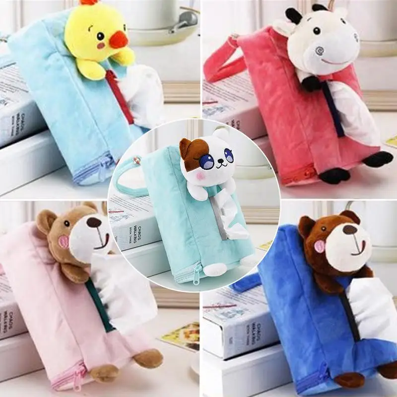 

Multi-functional Chair Back-mounted Plush Tissue Box Creative Car Tray Holder Paper Box Home And Car Decoration With Zipper