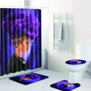 

Adeeing Women Printing Toilet Pad Cover Bath Mat Shower Curtain Set