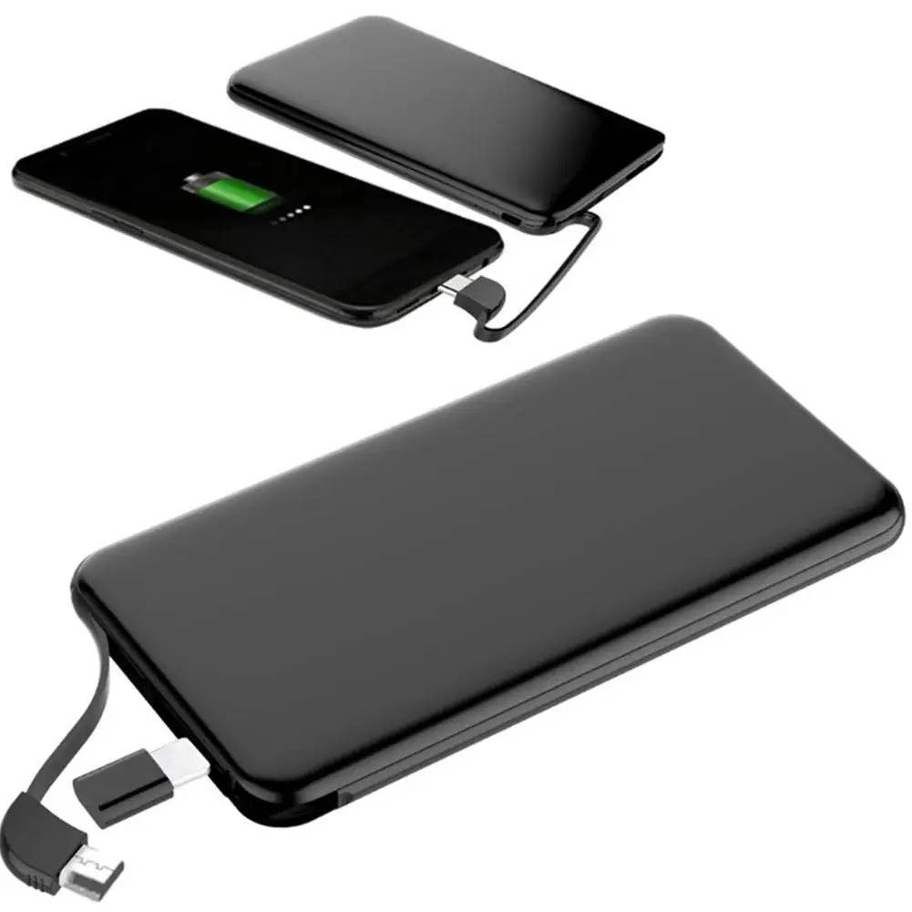 5000mAh Power Bank USB Type C External Battery Ultra Slim Poverbank Portable Charger For Xiaomi Mi 9 IPhone Built In Micro Cable