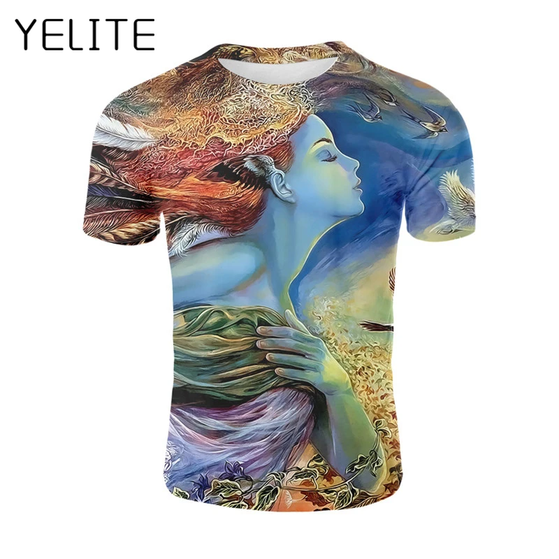 

YELITE Beautiful Beauty T-shirt Watercolor Art Painting T Shirt Colorful 3d Tshirt Funny Creative Summer Tops Casual Clothes