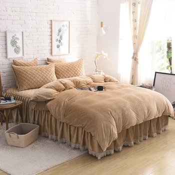 

Violet Pink Gray Red Soft Fleece Fabric Winter Thick Bedding set Duvet Cover Bed sheet Bed skirt Pillowcases 4/6pcs30