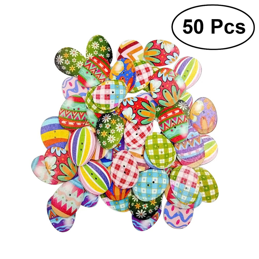 

50Pcs Wooden Buttons Easter Eggs Mixed 2 Holes Button for Sewing Scrapbooking Crafts DIY