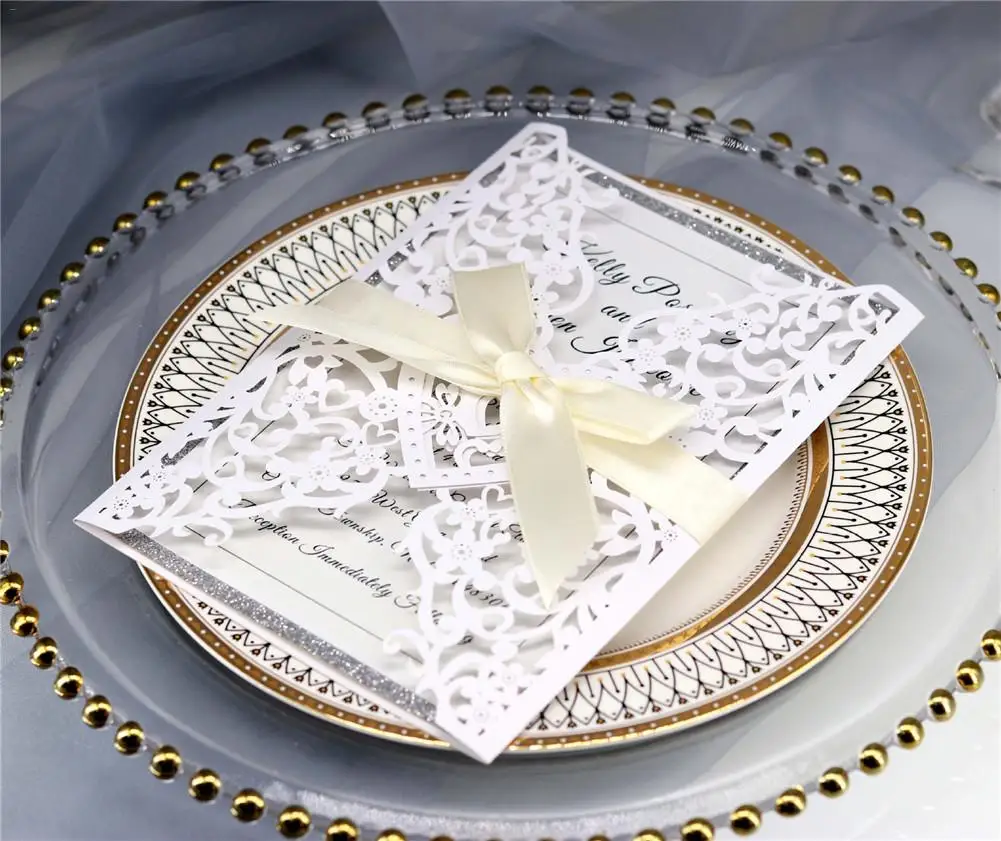  10pcs Bow Love Wedding Invitation Laser Cutout Graduation Party Invitation Wedding Holiday Invitati - 33010070261