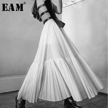 [EAM] Новинка Весна Лето высокая эластичная талия белый большой подол плиссированные темперамент Половина тела юбка женская мода волна JS665