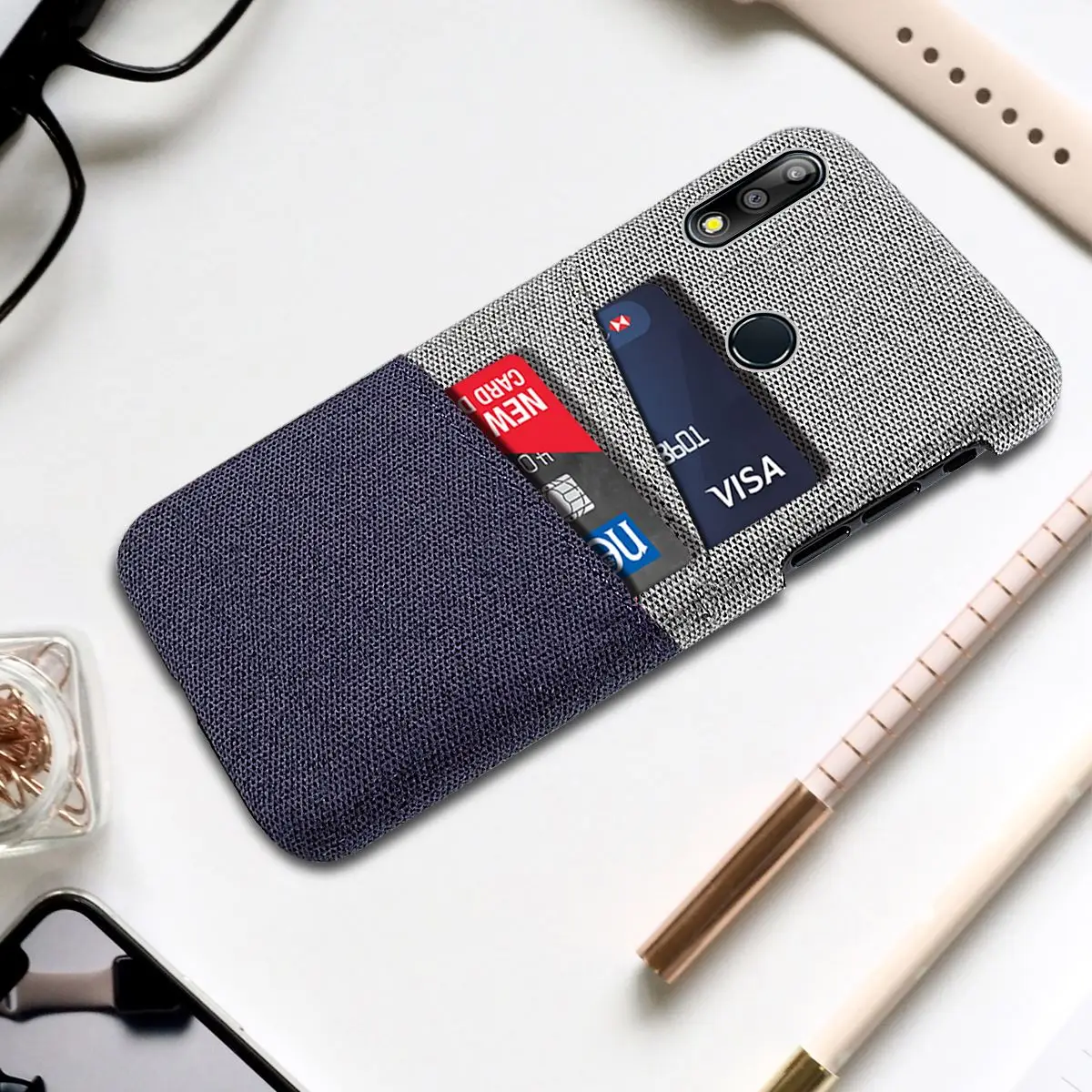 For Asus Zenfone Max Pro M2 ZB631KL ZB633KL Case Fabric Cloth Splicing Card Slot Hard PC Cover | Мобильные телефоны и