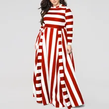 Women Fat MM Slim Stripe Print Dress Causal Female Long Sleeve Plus Size Dress Maxi Dress High Waist Long Sleeve Party Dress 7XL wbctw xxs 7xl plus size faux leather dress 2018 solid three quarter sleeve high waist winter spring women dress mini pu dress