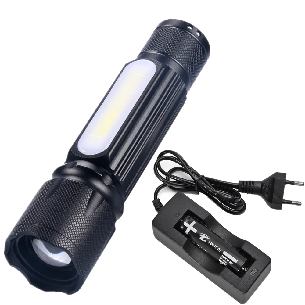 

6000Lm XML T6 COB LED Flashlight Tactical Torch 18650 AAA Flash light Zoomable 5Modes Waterproof Lanterna with magnet