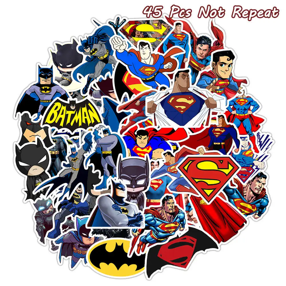 

45 PCS DC Batman Superman Cartoon Stickers Waterproof Super Hero Stickers For Luggage Laptop Moto Skateboard Kids Toy Stickers