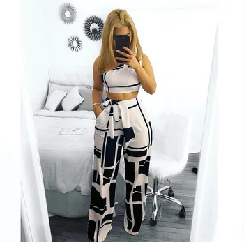 

Woman Sexy Broad Leg Trousers Casual Twinset 2 Piece Set Women New Pattern