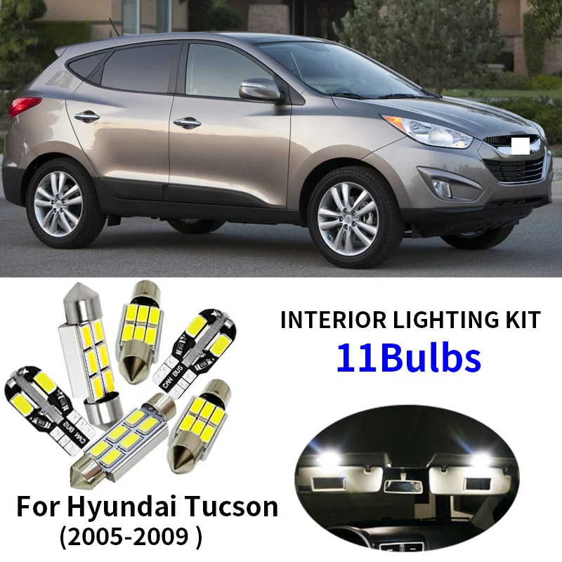 

12pcs White Canbus Car LED Light Bulbs Interior Package Kit For 2005-2009 Hyundai Tucson Map Dome Trunk Door License Plate Lamp
