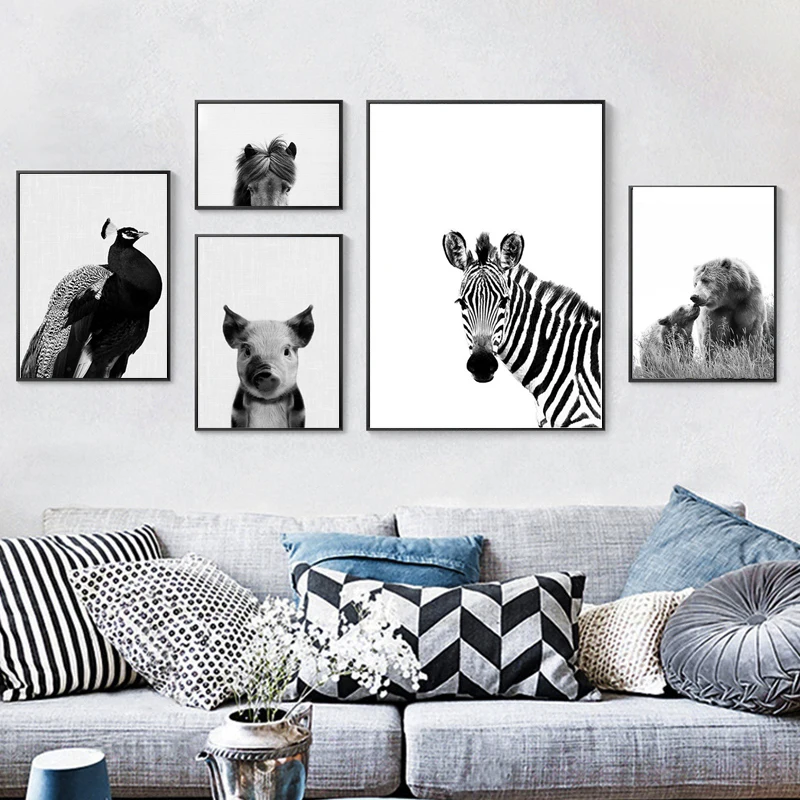 

Black White Zebra Wall Art Canvas Painting Nordic Nursery Animal Posters and Prints Wall Pictures for Living Room Home Decor