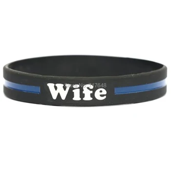 

100pcs Wife Thin Blue Line wristband silicone bracelets free shipping by ePacket A