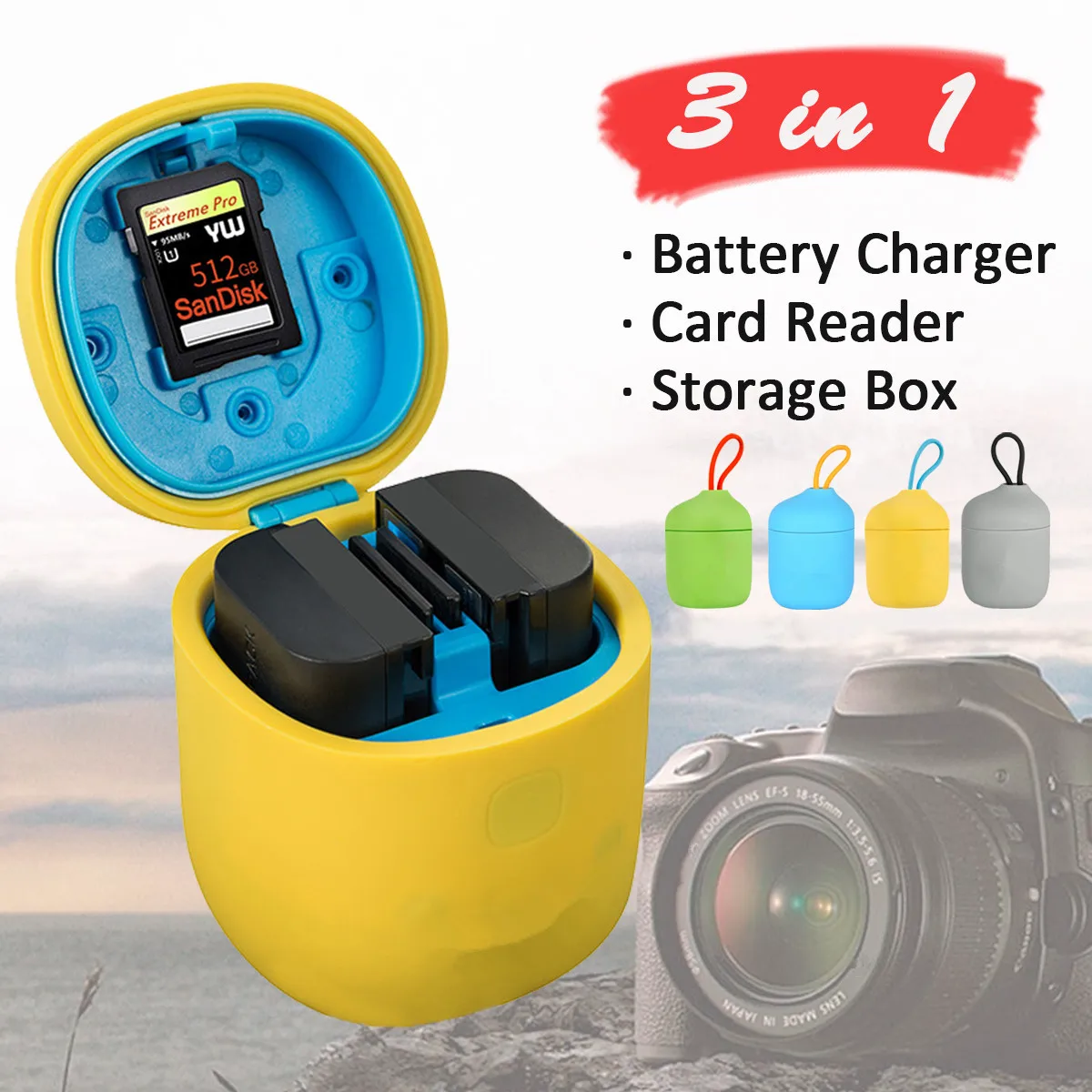 

3in1 ALLIN BOX Muti-Functional Charger&Storage Case SD Card Reader for Canon 5D Mark II III EOS 6D 7D 80D for LPE6 Batteries