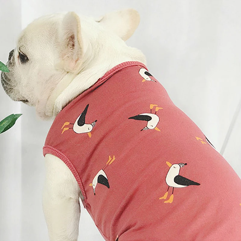 

Cotton French Bulldog Summer Cool Vest Pet Dog Clothes for Small Dogs Pets Clothing Yorkshire Apparel Pug Seagull Print Tshirt
