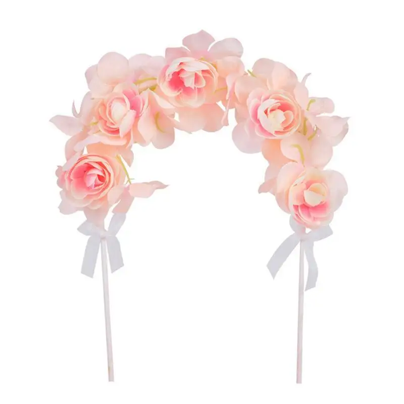 1pc Creative Flower Arch Cake Topper Romantic Artificial Bowknot Pick