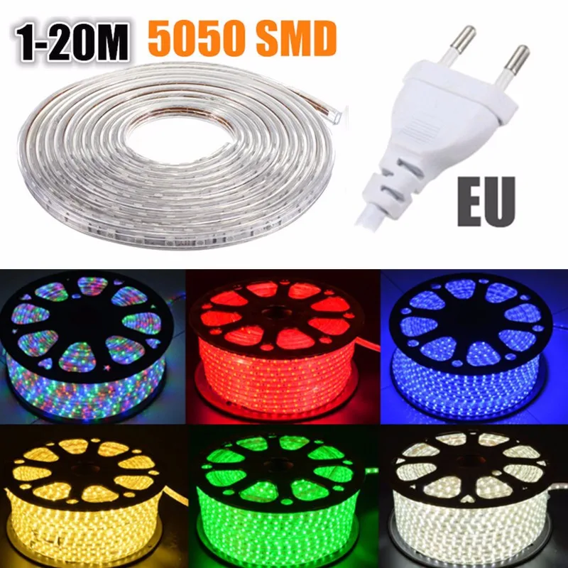

Mising 15M LED Strip IP67 Waterproof SMD 5050 AC220V led strip flexible light With EU Plug 60leds/m Indoor Outdoor Led Strip