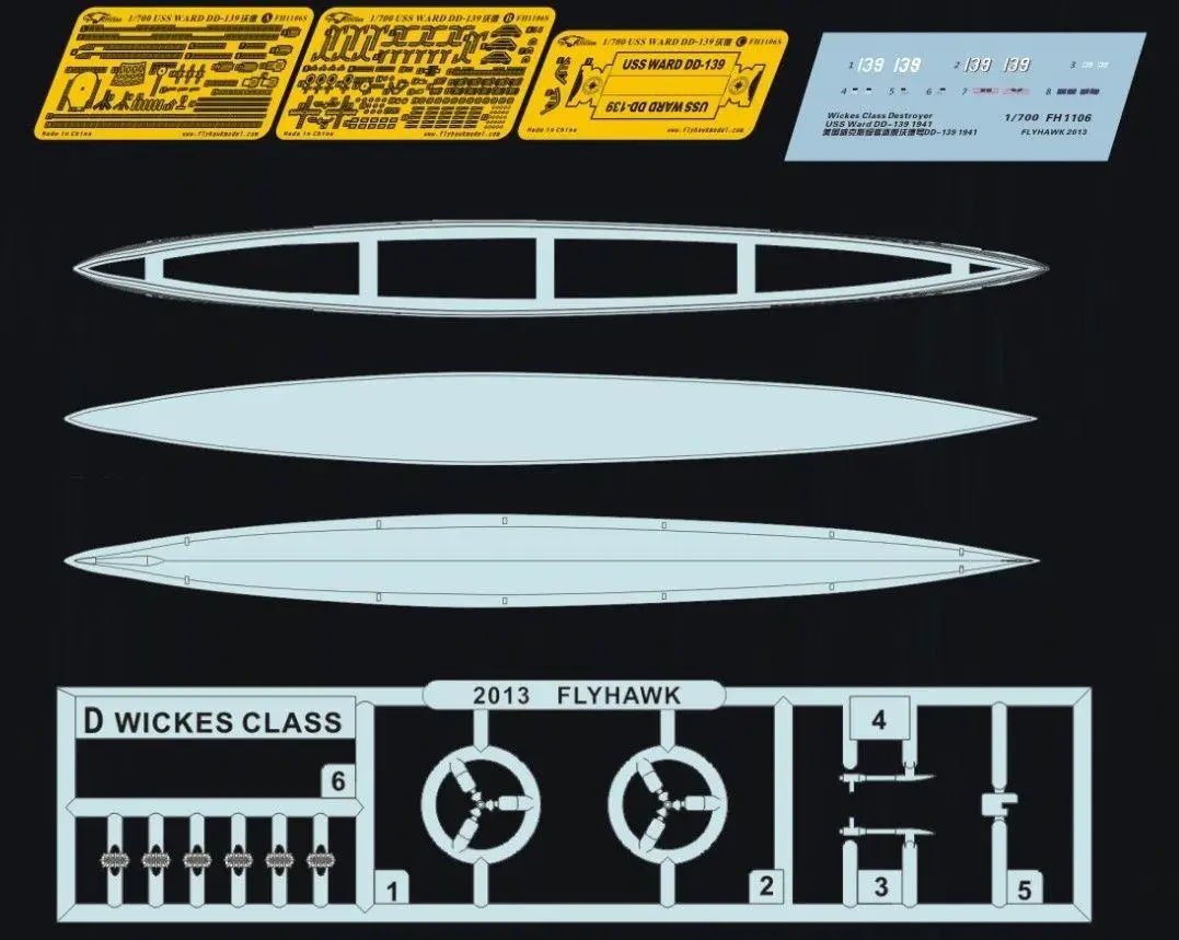 Flyhawk 1106S 1/700 USS Разрушитель DD-139 1941 Deluxe Edition Высокое качество