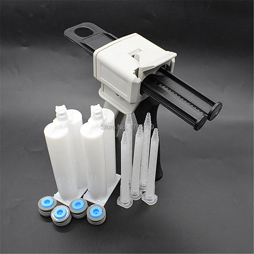 

Glue Gun 50ml AB Epoxy Glue Gun Applicator Glue Adhensive Caulking Gun with AB Mixed Tube and 50ml Empty Dual-Barrel Cartridge