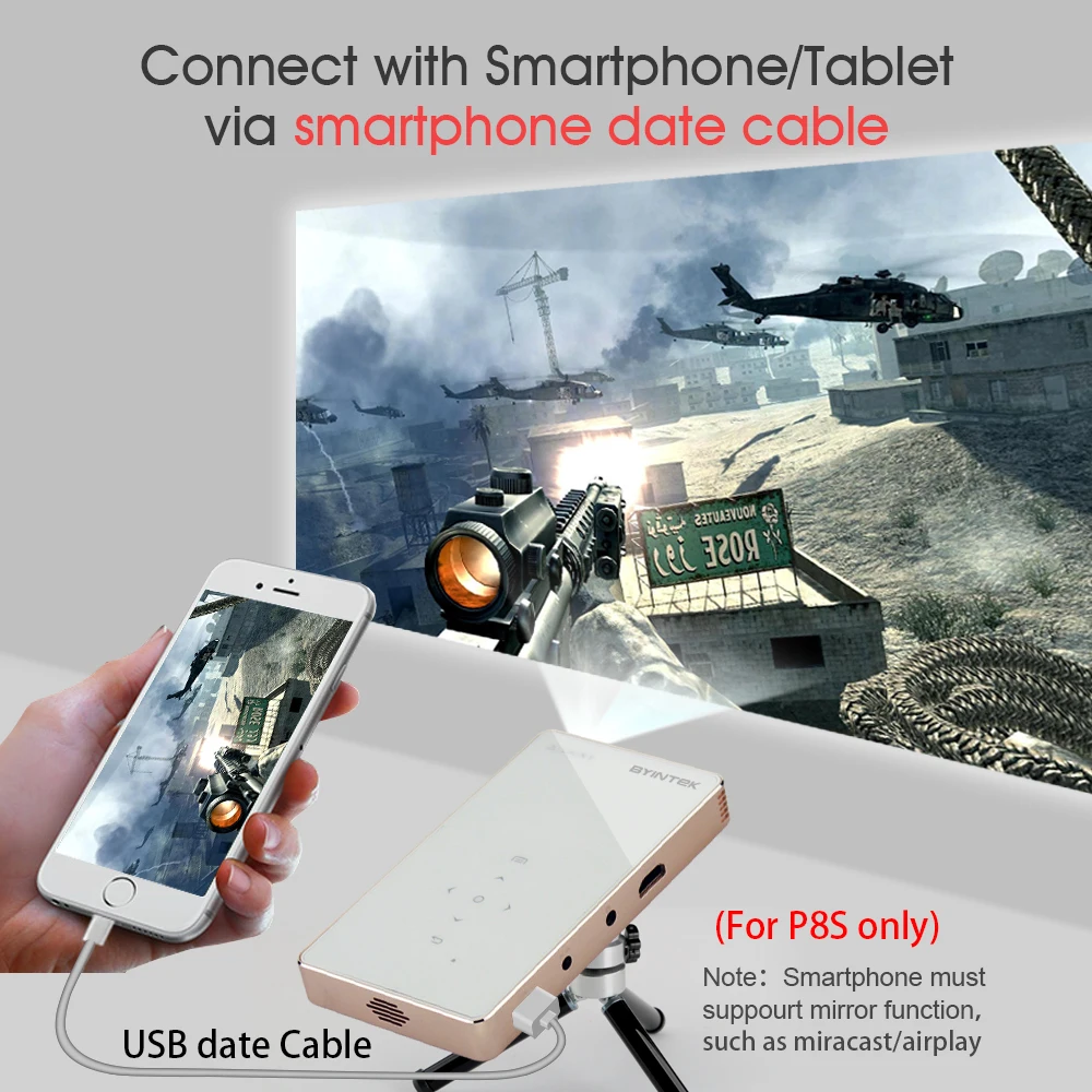 BYINTEK OVNI P8I Android 7,1 OS Pico bolsillo HD portátil láser Micro WIFI Bluetooth Mini LED, proyector DLP con batería - 5