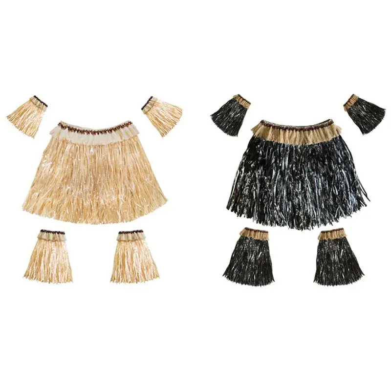 

Hawaiian Straw Skirt Suit With Elastic Five-piece Set Of Exquisite Lace Mosaic Theme Party Decoration Two Colors Optional