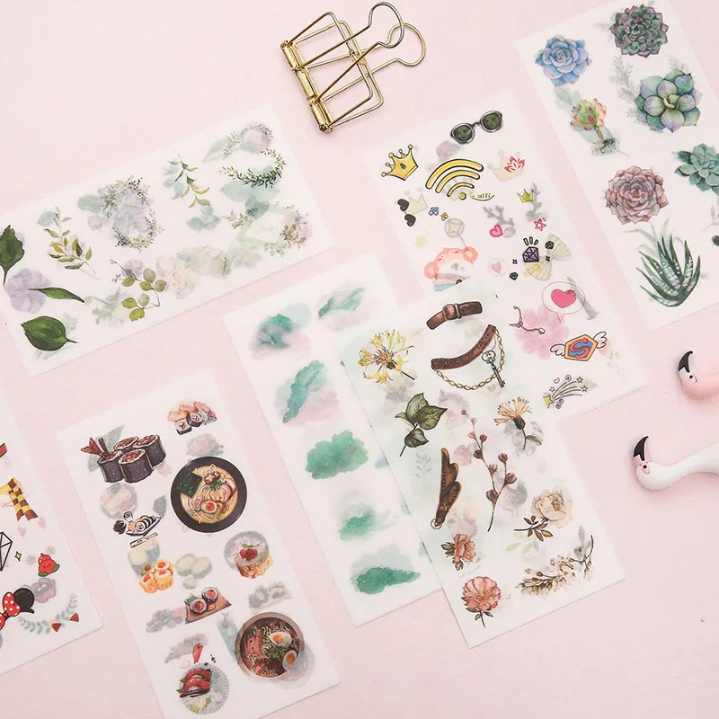 

6 Sheets Flowers Stickers Kawaii Succulents Green Plants Decorative Adhesive Stationery Stickers Scrapbooking Diary Diy Albums