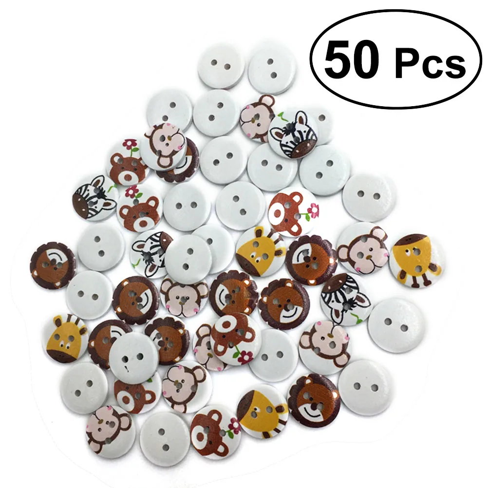 

50pcs Buttons 20mm Environmental Protection Animal Printed Mixed Loading Assorted Color Round Wooden Buttons Press Studs Snaps