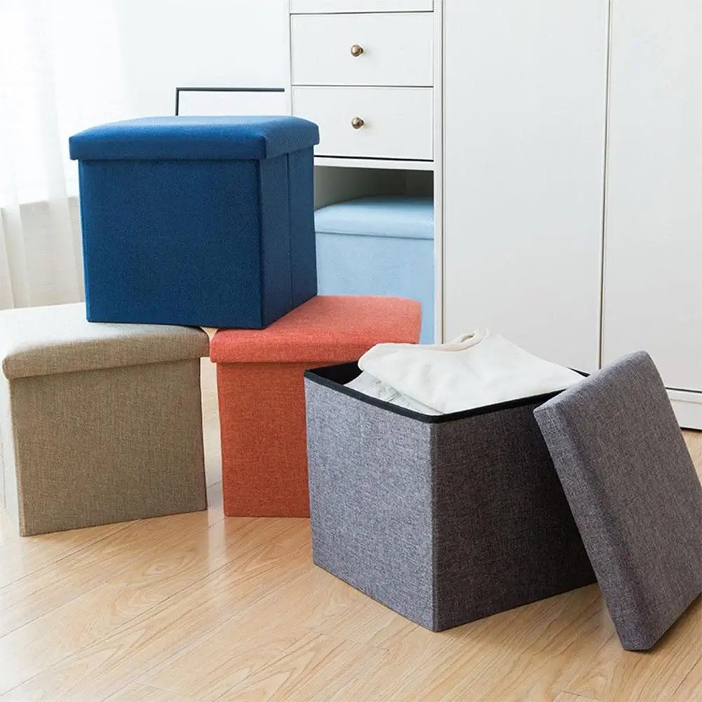 buy Multifunction Cotton Linen Storage Ottoman Foldaway Seat Stool Chest Toy Box Pouffe Bench