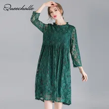 XL, XXL, XXXL, 4XL размера плюс, кружевное платье, женское, на шнуровке, с длинным рукавом, свободное, ТРАПЕЦИЕВИДНОЕ ПЛАТЬЕ, элегантное, в горошек, с принтом, вечерние, миди, розовое, зеленое