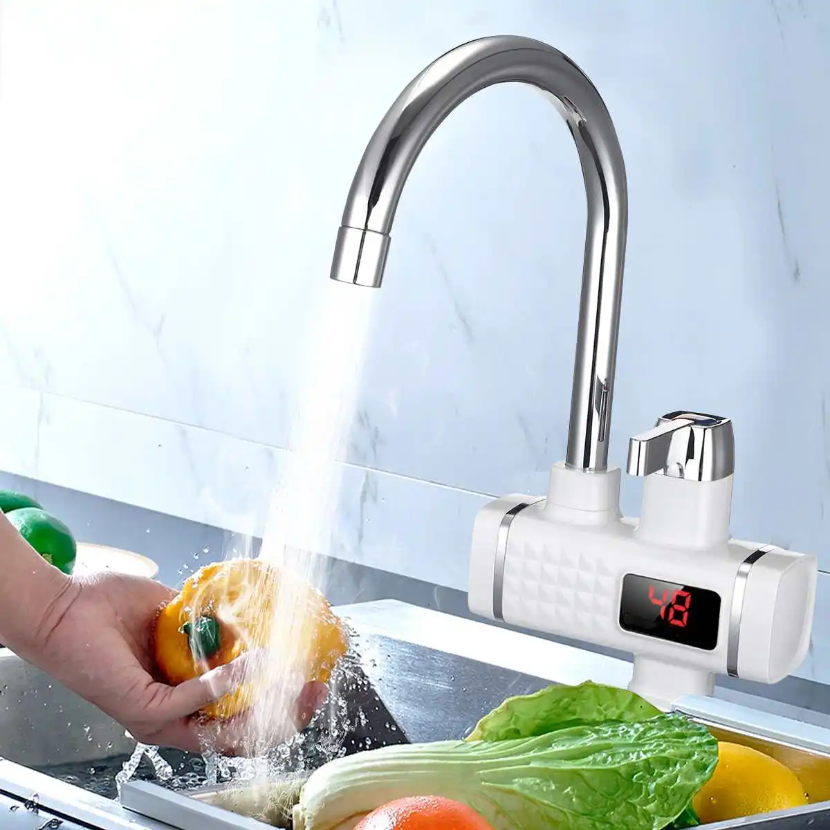 

3000W Instant Tankless Electric Hot Water Heater Faucet Kitchen Instant Heating Basin Faucets with LED Electric Faucet Mixer Tap