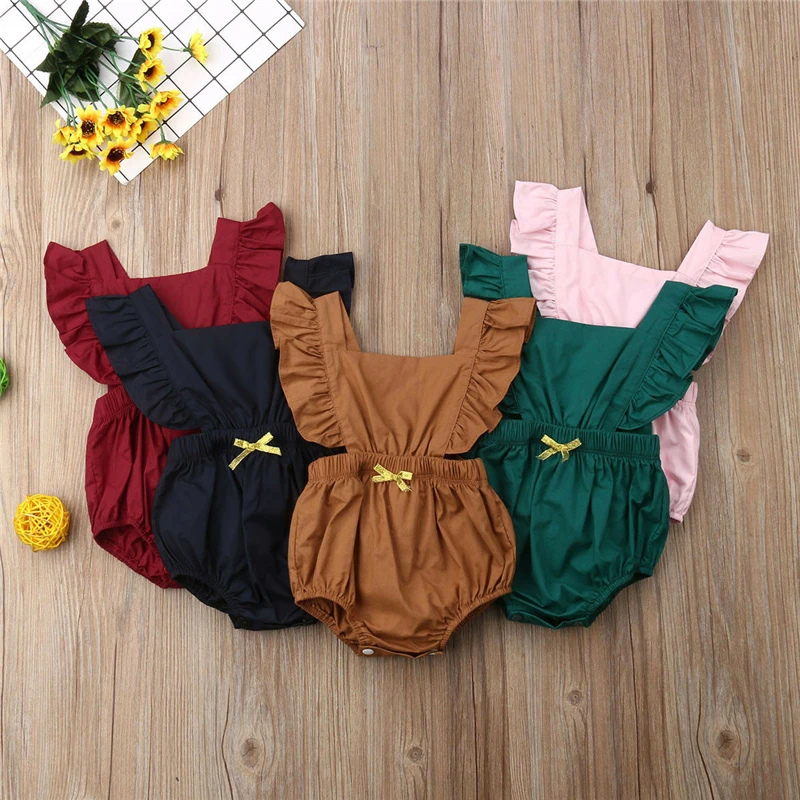

Baby Girl Bodysuits Ruffle Jumpsuit One Piece Baby Bodysuit Kids Clothes Toddler Clothing Backless Sunsuit Roupa Infantil Menina
