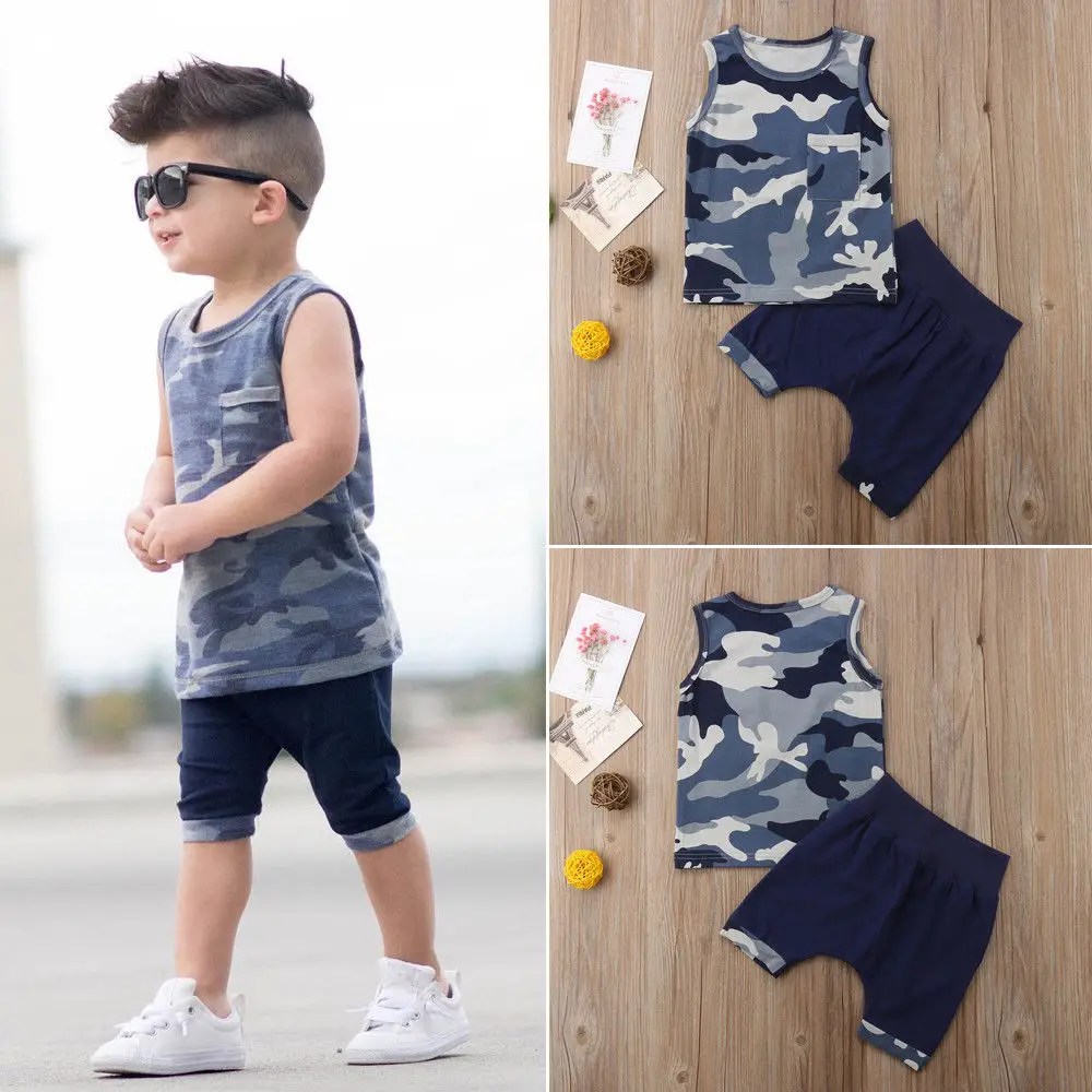 

Pudcoco Boy Set 1Y-6Y Kids Baby Boy 2PCS Camo Outfits Vest Tops Shorts Pants Summer Clothes