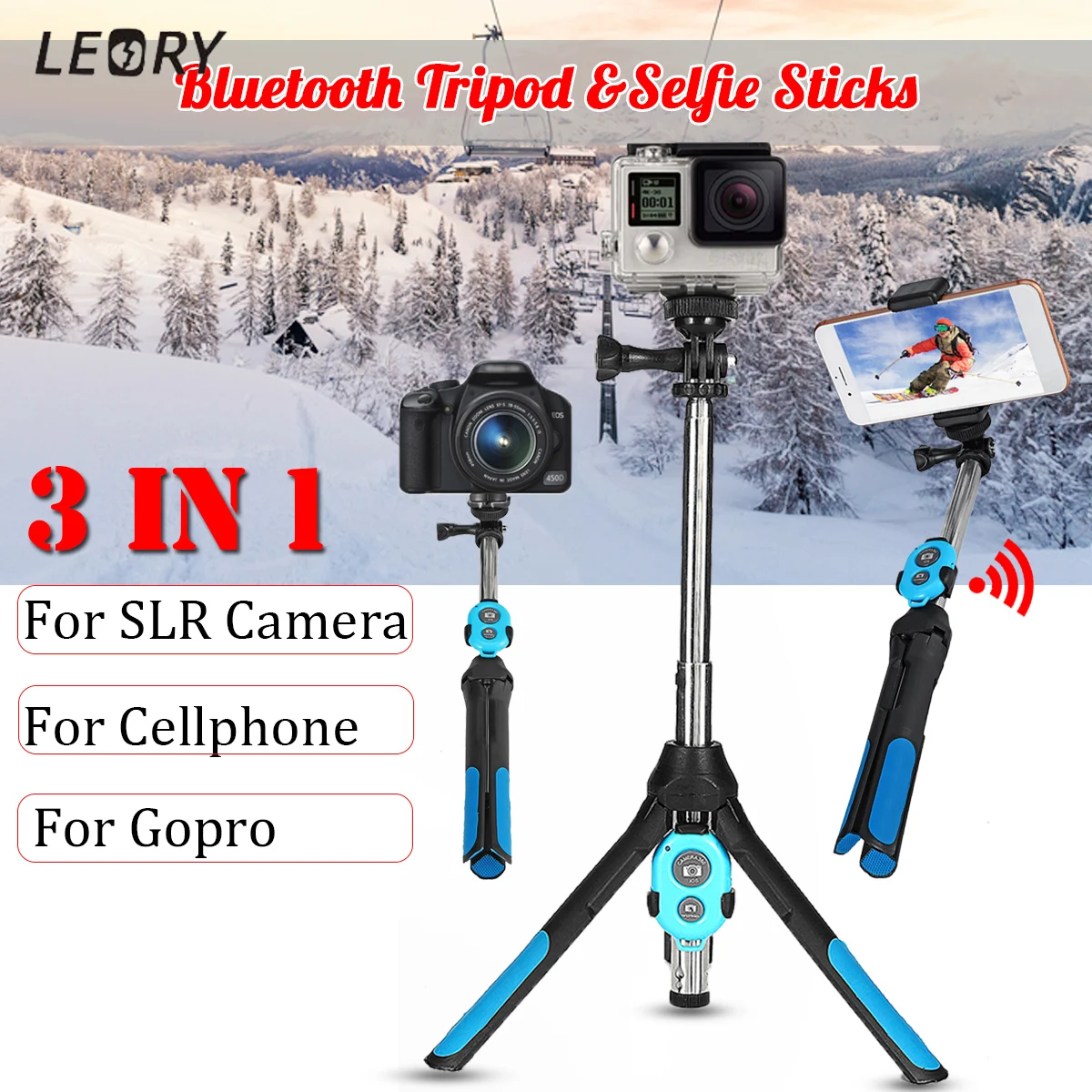 3 In 1 Foldable Bluetooth Selfie Stick Wireless Tripod Remote 