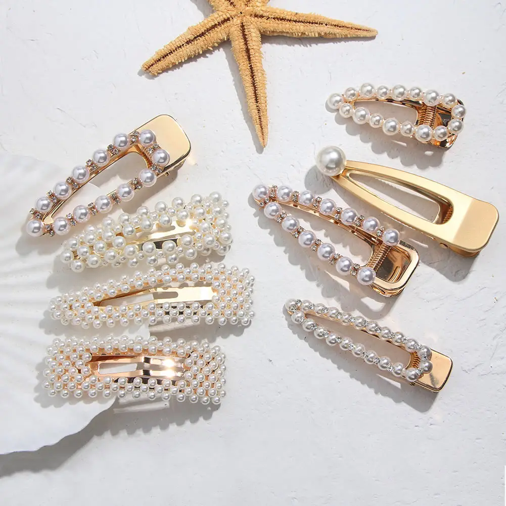 

Fashion Pearl Hair Clip for Women Elegant Korean Design Snap Barrette Stick Gold/Silver Metal Alloy Hair Clip Water Drop Wedding