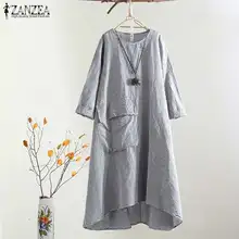 Винтажное летнее платье миди, ZANZEA женский клетчатый сарафан, женское клетчатое платье с рукавом до локтя, Повседневное платье для женщин размера плюс 5XL