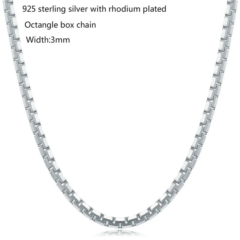 60 см 3 мм Настоящее 925 пробы серебро восьмиугольная коробка цепи длинные ожерелья для женщин мужчин ювелирные изделия оптом