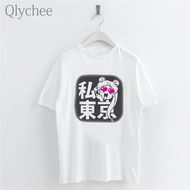 

Qlychee Japanese Anime Comics Sailor Moon Print Women T-Shirts Casual O-Neck Short Sleeve White T Shirt Tee Top Female