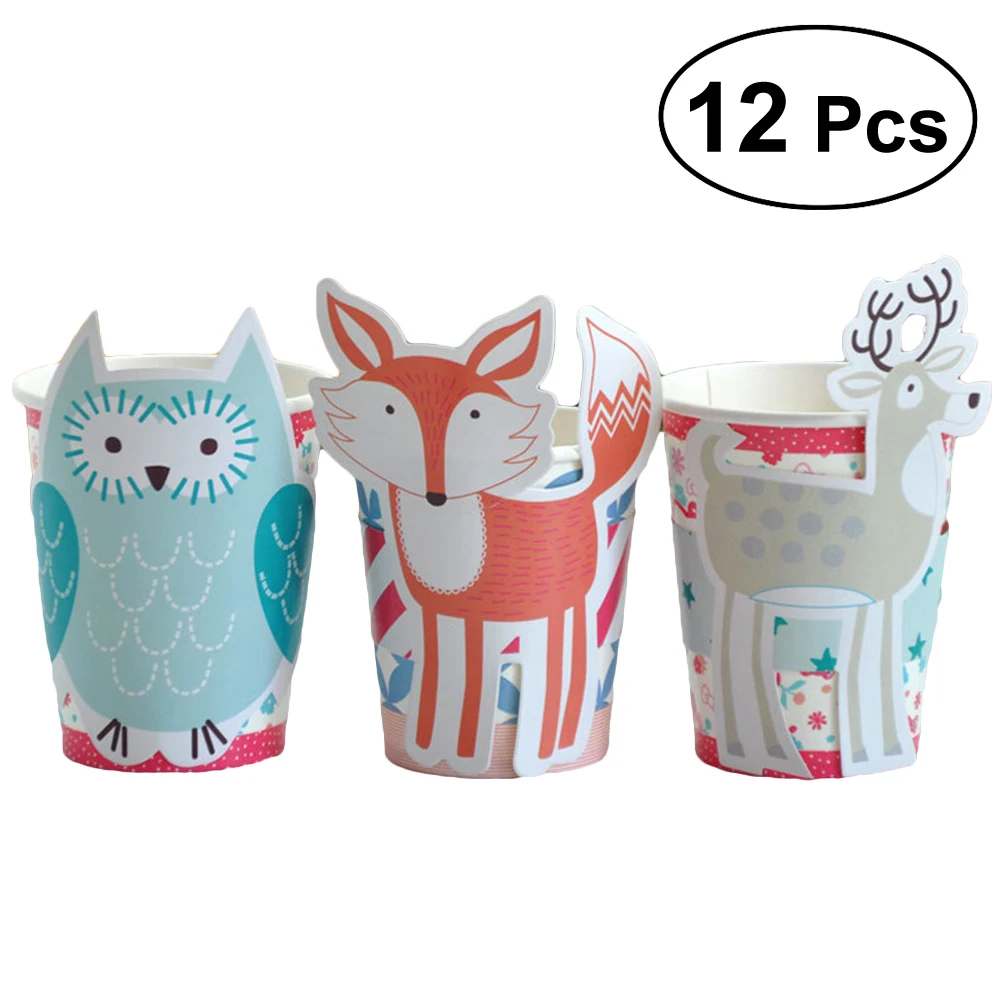 

12PCS Animal Birthday Party Disposable Tableware Forest Friends Safari Zoo Theme Paper Cup Plate Baby Shower Supplies