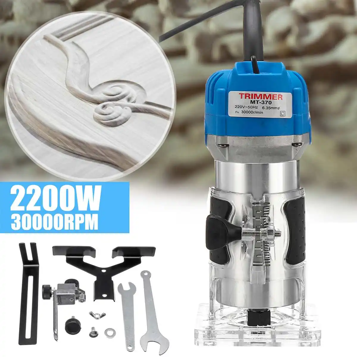 

220V 110V 30000RMP Wood Laminate Palms Router Bits Set 1/4" Electric Hand Trimmer Joiners Tool for Woodworking Carving Machine