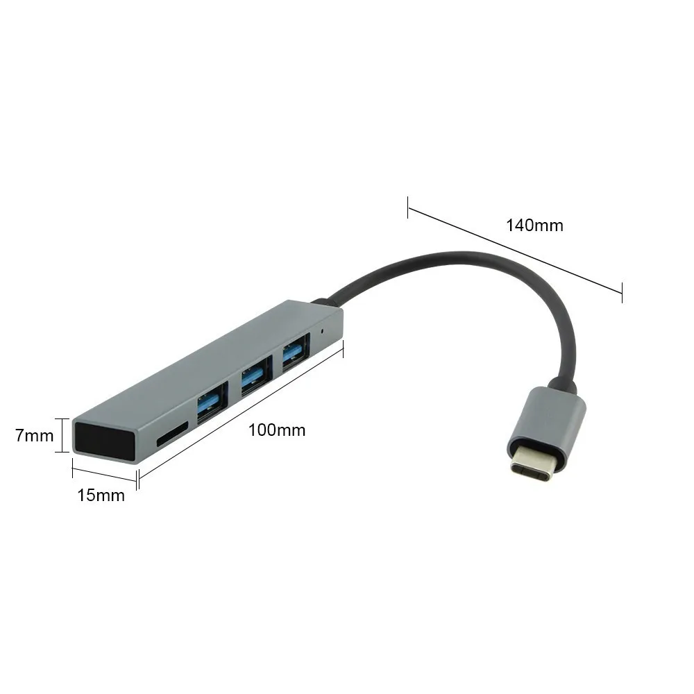 Ультратонкий высокоскоростной КОНЦЕНТРАТОР USB C Type с 3 портами 0 и кардридером для