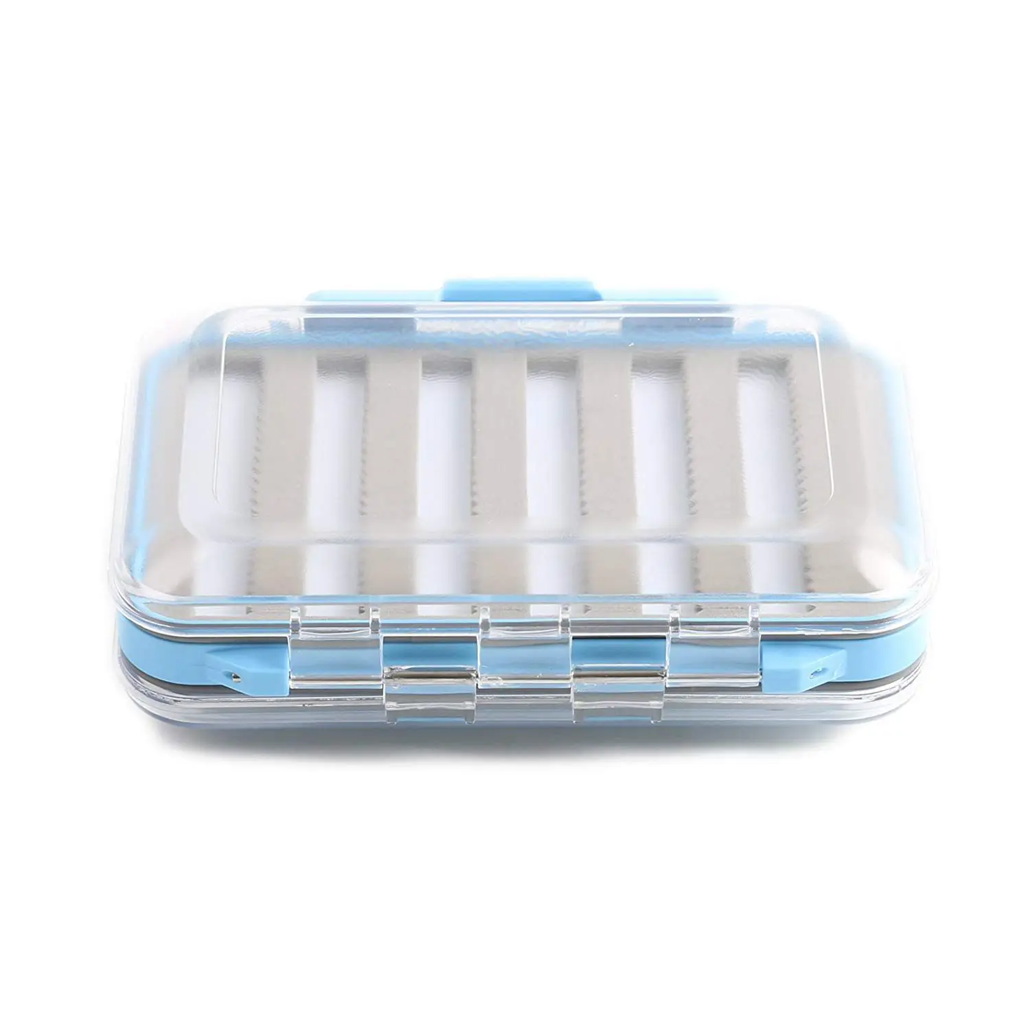 HOT-Two-Sided Waterproof Fly Box Slit Foam Fly Fishing Box Blue + transparent