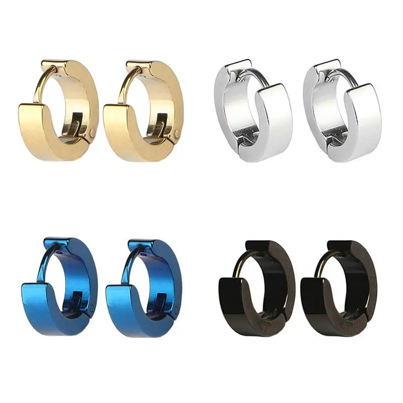 

One Pair Korean Type Punk Style Hypoallergenic Titanium Steel Ear Clips Fashionable Unisex Piercing Round Earrings Jewelry